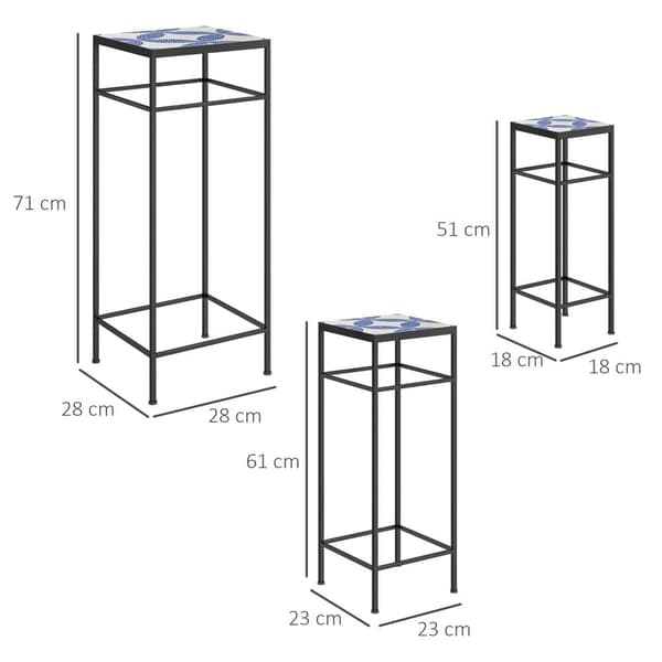 Plante Stand Sæt, 3er-Set, 28x28x71 cm, 23x23x61 cm, 18x18x51 cm, Blå