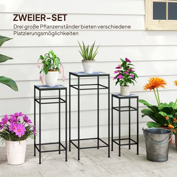 Plante Stand Sæt, 3er-Set, 28x28x71 cm, 23x23x61 cm, 18x18x51 cm, Blå