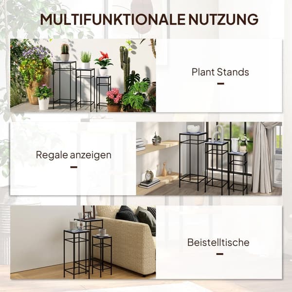 Plante Stand Sæt, 3er-Set, 28x28x71 cm, 23x23x61 cm, 18x18x51 cm, Blå