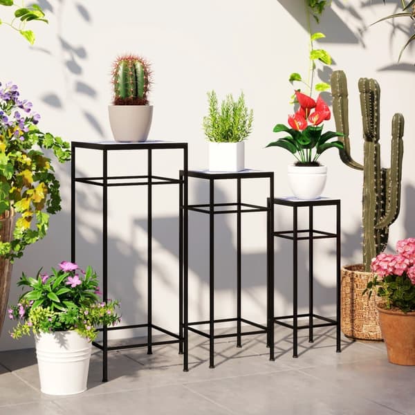 Plante Stand Sæt, 3er-Set, 28x28x71 cm, 23x23x61 cm, 18x18x51 cm, Blå