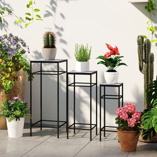 Plante Stand Sæt, 3er-Set, 28x28x71 cm, 23x23x61 cm, 18x18x51 cm, Blå