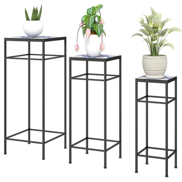 Plante Stand Sæt, 3er-Set, 28x28x71 cm, 23x23x61 cm, 18x18x51 cm, Blå