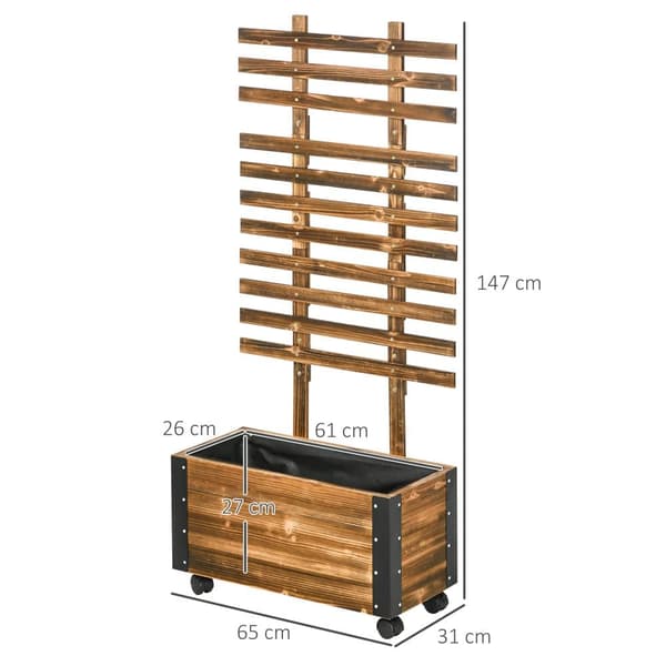 Hævet havebed med espalier og hjul, 65x31x147 cm, Forkullet