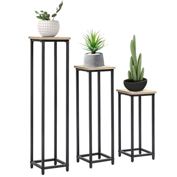Växtställ Set, 21x21x50/70/90 cm, Svart och Brun