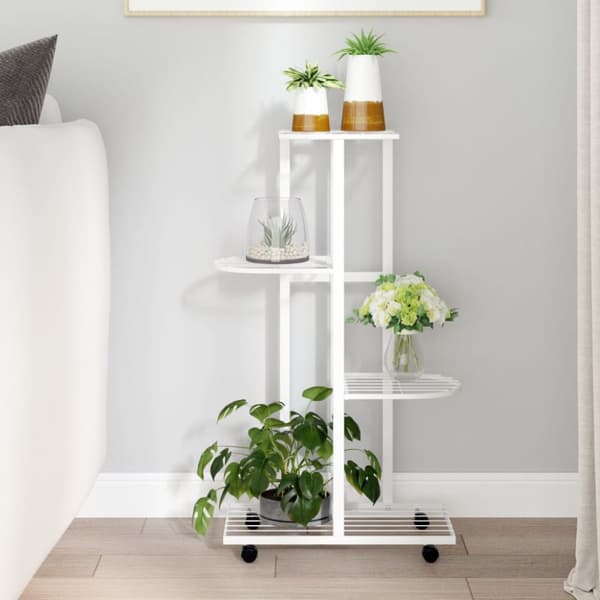 Växtställ på hjul 4 hyllor 44x23x80 cm vit järn
