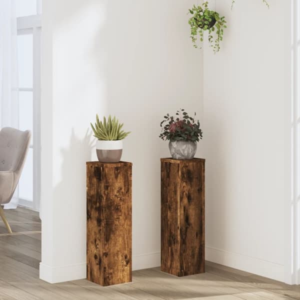 Växtställ 2 st rökfärgad ek 17x17x60 cm konstruerat trä