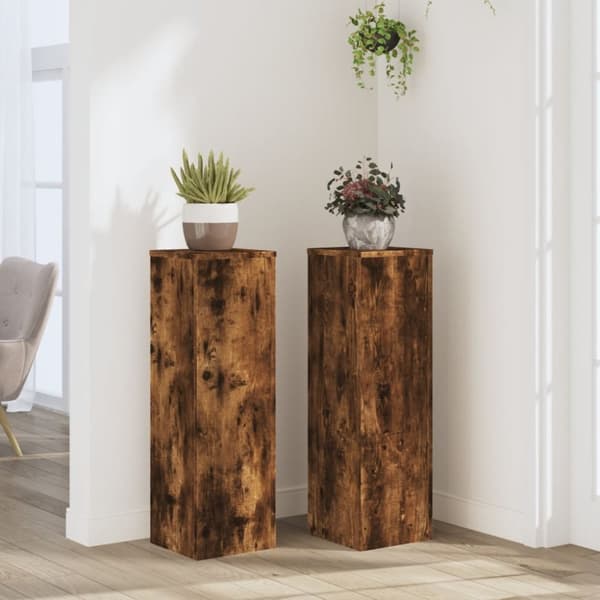 Växtställ 2 st rökfärgad ek 25x25x80 cm konstruerat trä
