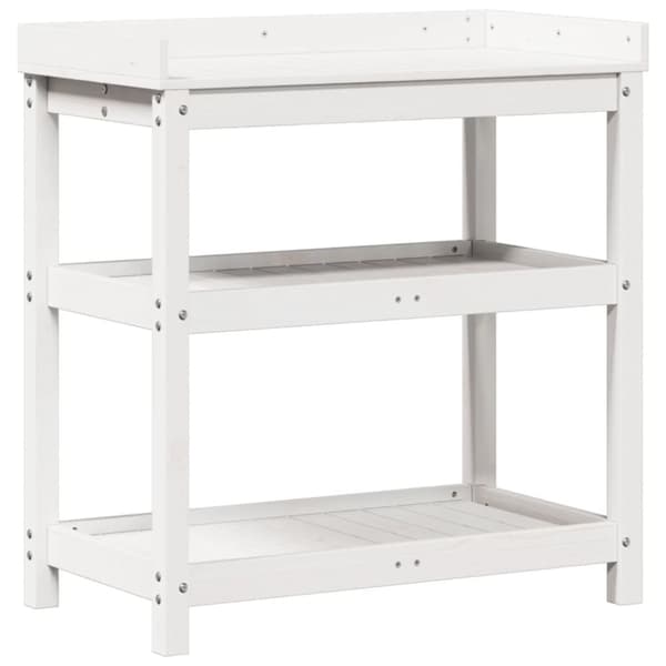Växtbord med hyllor vit 82,5x45x86,5 cm massiv furu