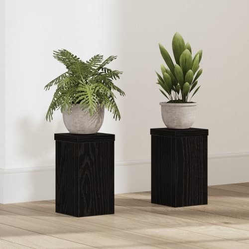 Svart Ek Växtställ Set av 2 Svart ek Trä 10 x 10 x 18 cm