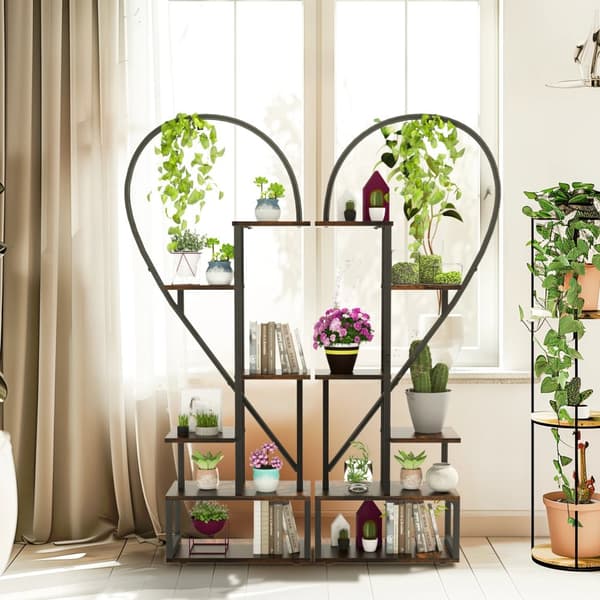 Halv hjerteformet planteholder, 6-niveau design, multifunktionel udstilling,sort, S