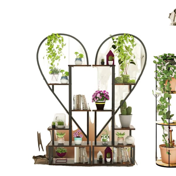 Halv hjerteformet planteholder, 6-niveau design, multifunktionel udstilling,sort, S