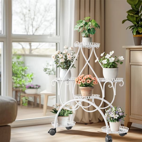 Metal Planteholder, 6 Potters Kapacitet, Elegant Design,HVID