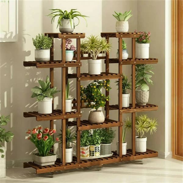Træ Planteholder, 11 Hylder, Vejrbestandigt Design,BRUN