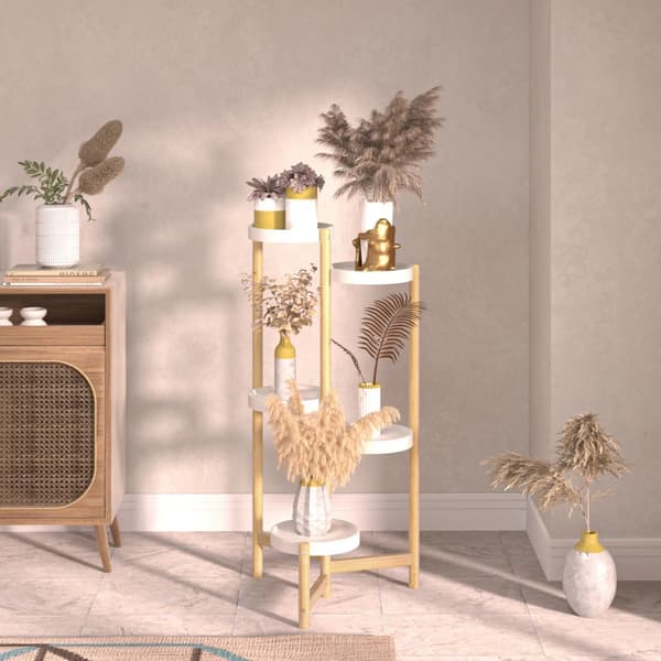 Bambusplanteholder, 5 niveauer, moderne minimalistisk design,HVID