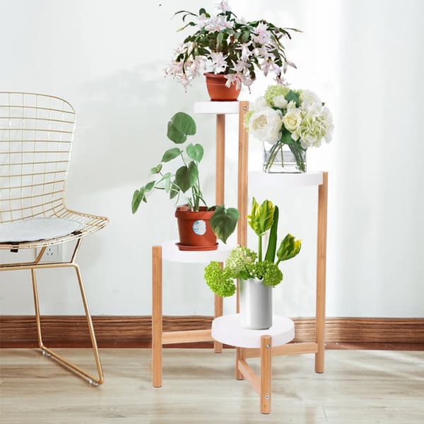4-lags bambusplanteholder, miljøvenlig, kompakt design,Guld