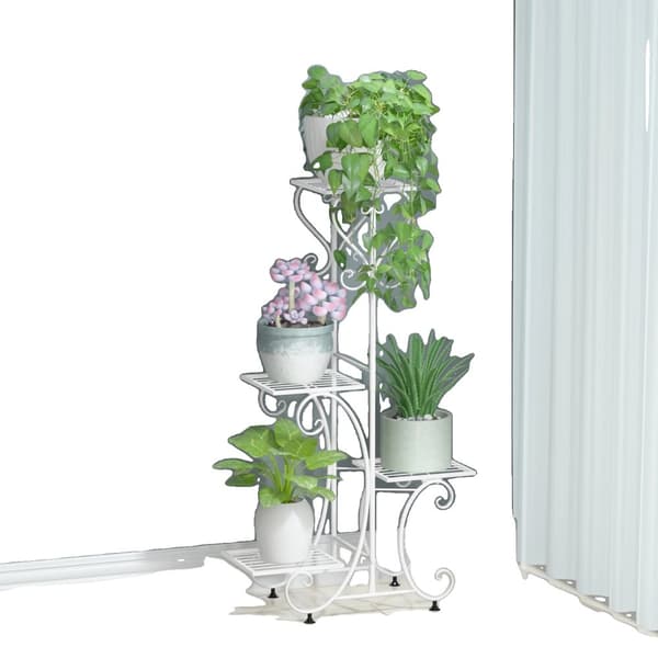 Metal Planteholder, 4 Niveauer, Holdbar Konstruktion, Ideel til Indendørs og Udendørs Brug,HVID