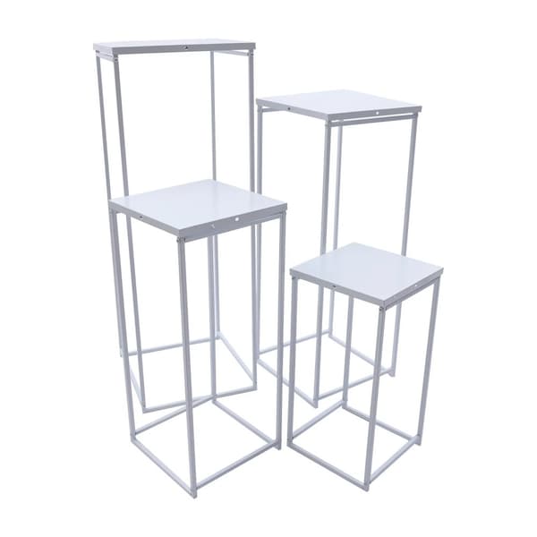 Metal Blomsterstativ Sæt, Fire Størrelser, Robust Stålrør, Moderne Firkantet Design