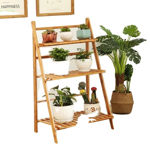 3-nivå bambu växtställning, stor viktkapacitet, platsbesparande design,äkemedelNaturligt