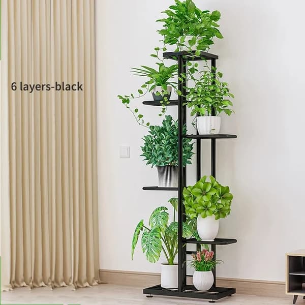 Blomsterrack, järnkonstruktion, hemträdgårdsorganisation, 6 lager-svart
