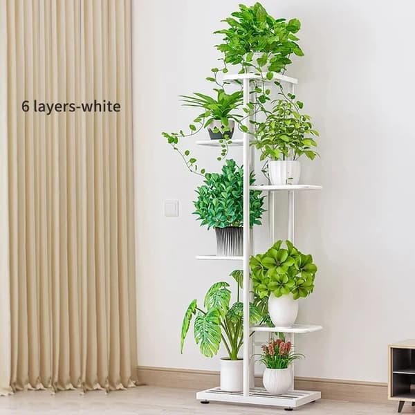 Plante Stativ Rack, Jern Konstruktion, Hjem Have Organisation, 6 lag-hvid