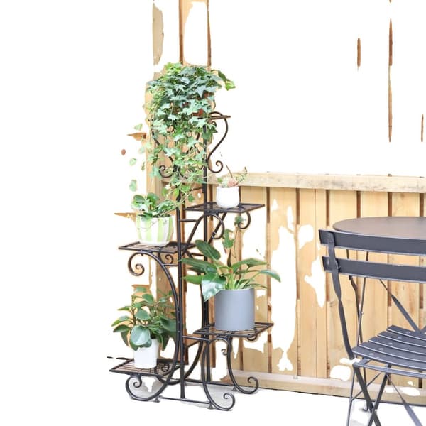 Metallväxtställ, femnivådesign, hållbar järnkonstruction,svart, L