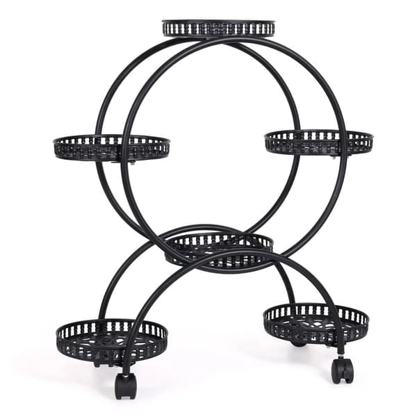Metallväxtställ med hjul, kapacitet för 6 krukor, modern design,svart, Stor