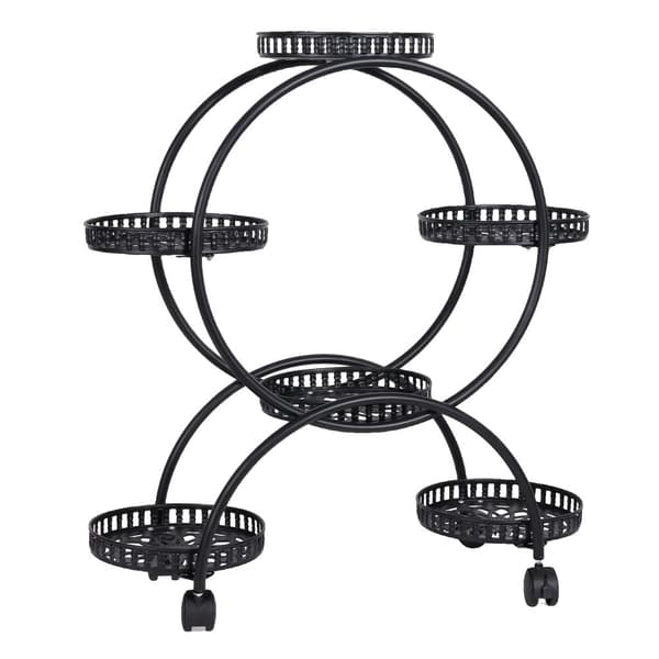 Metallväxtställ med hjul, kapacitet för 6 krukor, modern design,svart, Stor