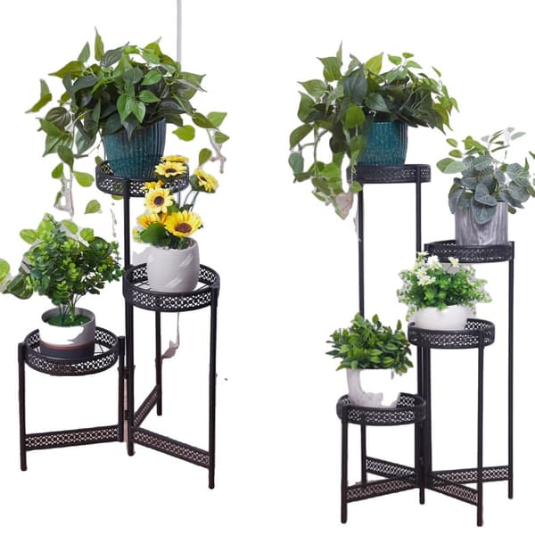 Plante Stativ, Metal Konstruktion, Foldbart Design, Sort, 4 lag