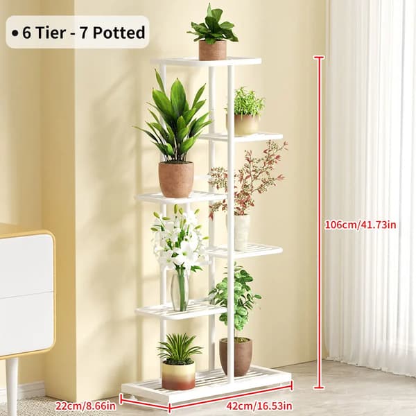 Planteholder, 6 niveauer, metal konstruktion,6lag-hvid