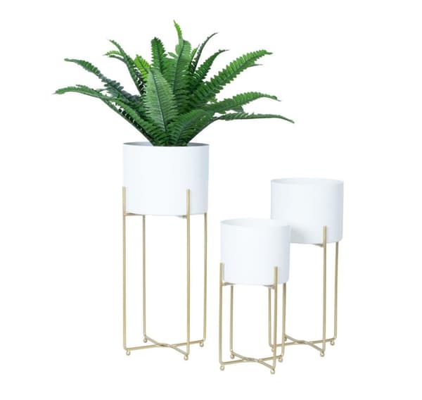 Blomställ DEIA WHITE L 24,5x23,5xH57cm, vit/gyllene
