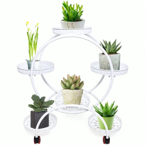 Plantehylde, Smedejern, 6 Store Bakker,HVID