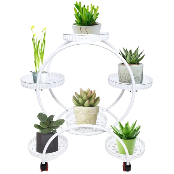 Plantehylde, Smedejern, 6 Store Bakker,HVID