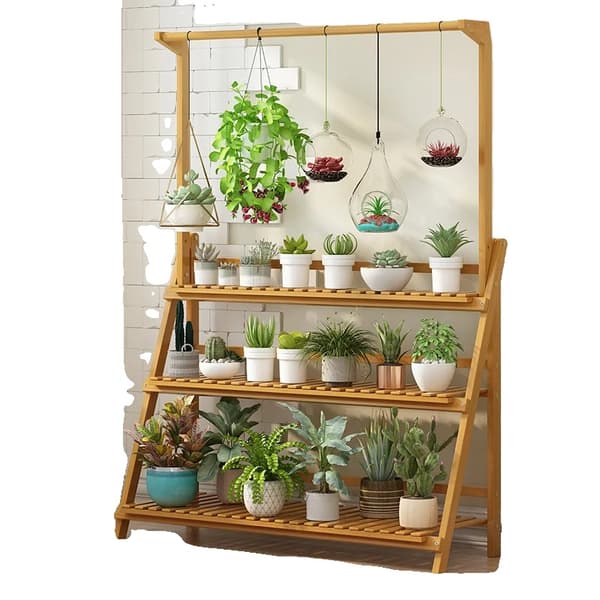 Plantebord, 3 niveauer, justerbar højde, naturlig bambus,XL, Naturligt Træ