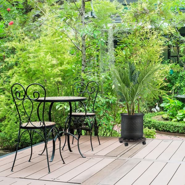 Relaxdays stöd för rullande växter, rund, i metall, rullande bricka för blomkrukor, antik utseende, brun