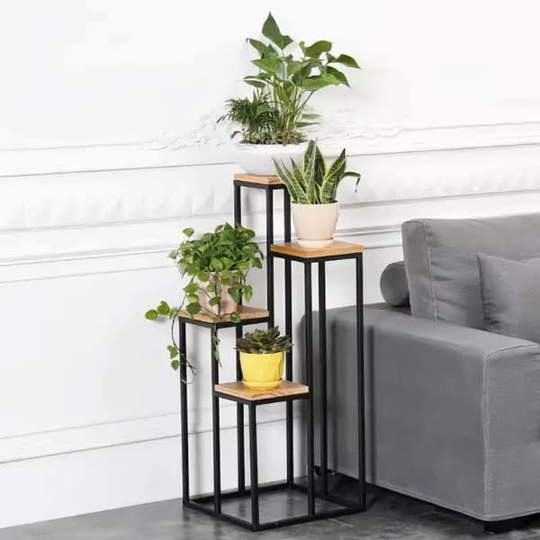 Plante stativ - 4 hylder - metal - 34x34x69,5 cm - lys