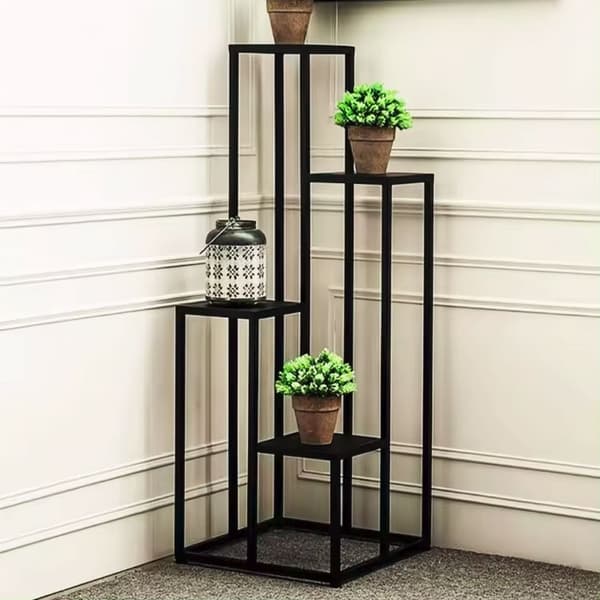 Plante stativ - 4 hylder - metal - 34x34x69,5 cm - lys