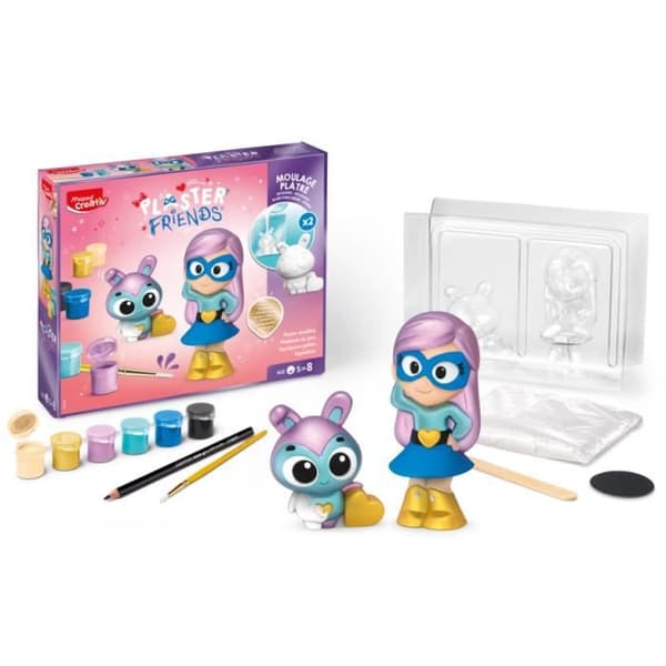 Maped Creativ - Gips Friends Super-Heroes Box - Gipsgjutningskit för 2 figurer + Glitterfärg - Barn +5 år