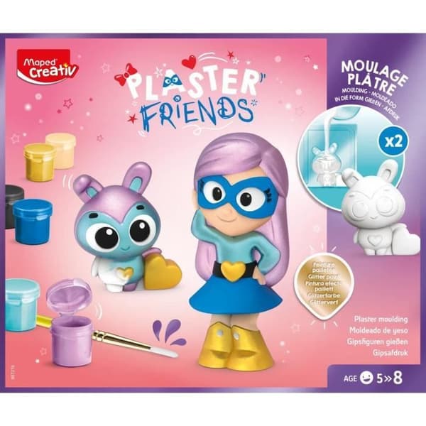 Maped Creativ - Gips Friends Super-Heroes Box - Gipsgjutningskit för 2 figurer + Glitterfärg - Barn +5 år