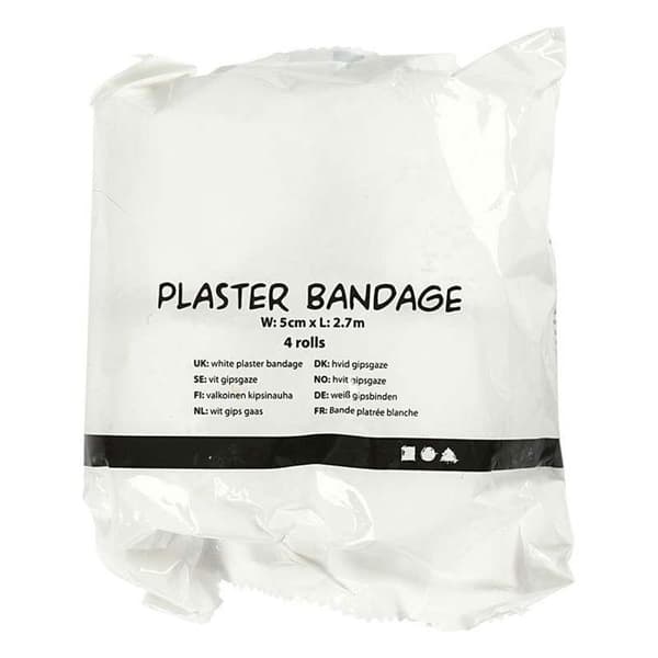 Bandage i gips - Okänd - 5 cm x 2,7 m - Vit - 4 st - Broderad bomull