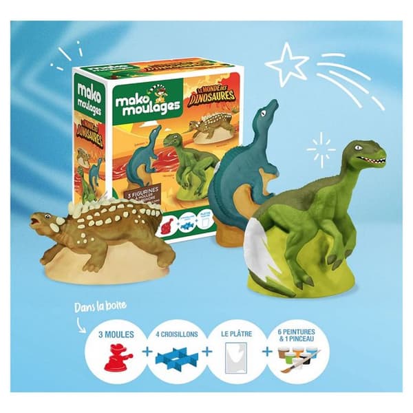 Dinosaurieformar - Mako Moulages - 3 figurer - Tillverkade i Frankrike - Från 5 år - Creative Kit