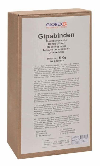 Gips Glorex - 6 9502 86 - Set med 5 kg gipsremsor, Vit