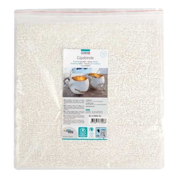 Bandage gipsad - GLOREX - Modelleringsduk - 1 m - Vit