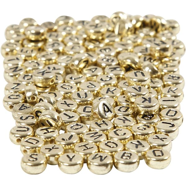 Bokstavspärlor - 7 mm - Hål 1,2 mm - Guld - 1500 st