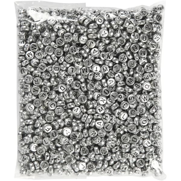 Bokstavspärlor - 7 mm - Hål 1,2 mm - Silver - 1500 st
