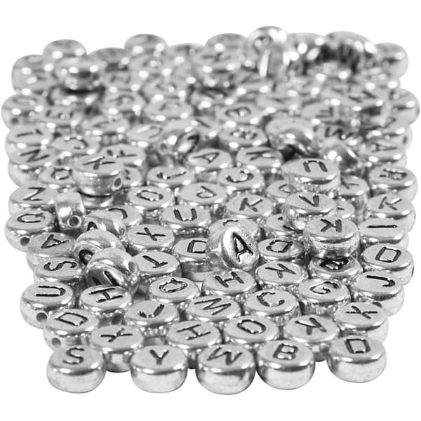 Bokstavspärlor - 7 mm - Hål 1,2 mm - Silver - 1500 st