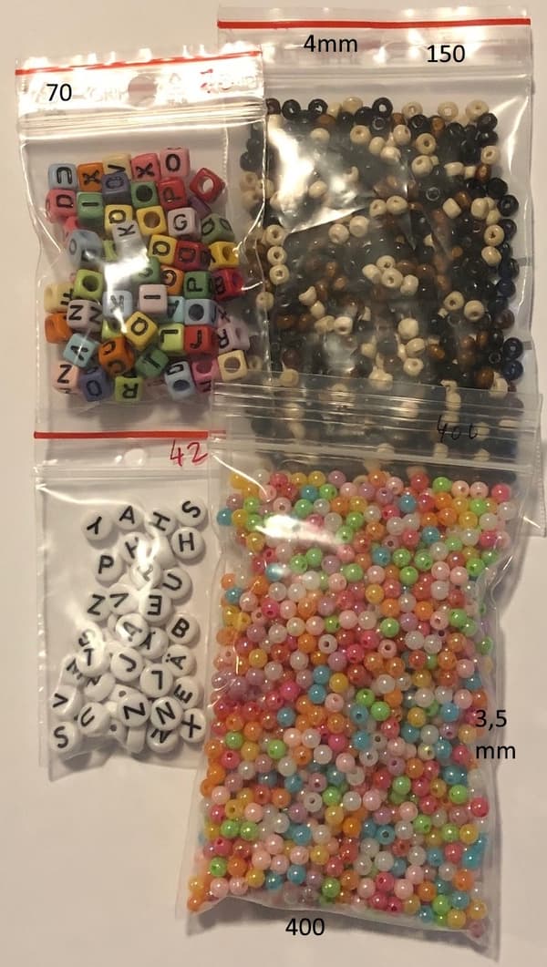 söta pyssel pärlor olika stort paket 660 styck