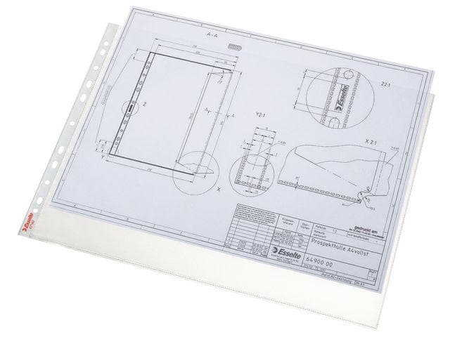 Plastfickor / Plastficka Esselte Premium, A3L (liggande), 0,075mm, präglad 50/fp