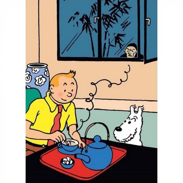 Tintin - Plastficka A4 - Blå Lotus - Tintin dricker Te