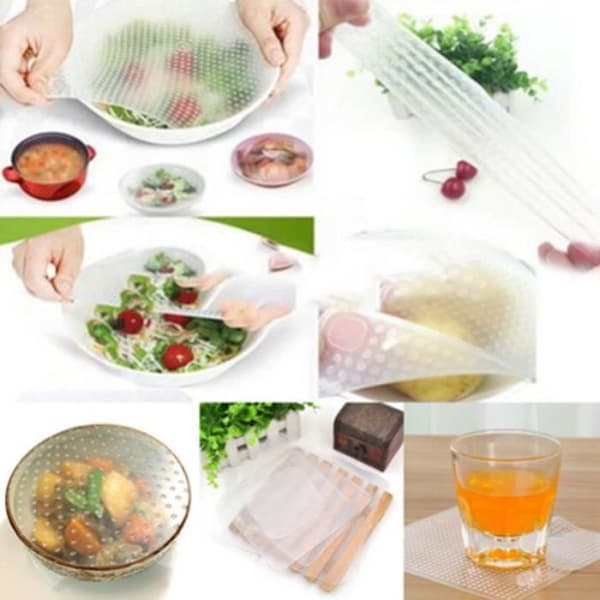 4 st återanvändbar livsmedelsklassad silikon Saran Wrap Cover Seal