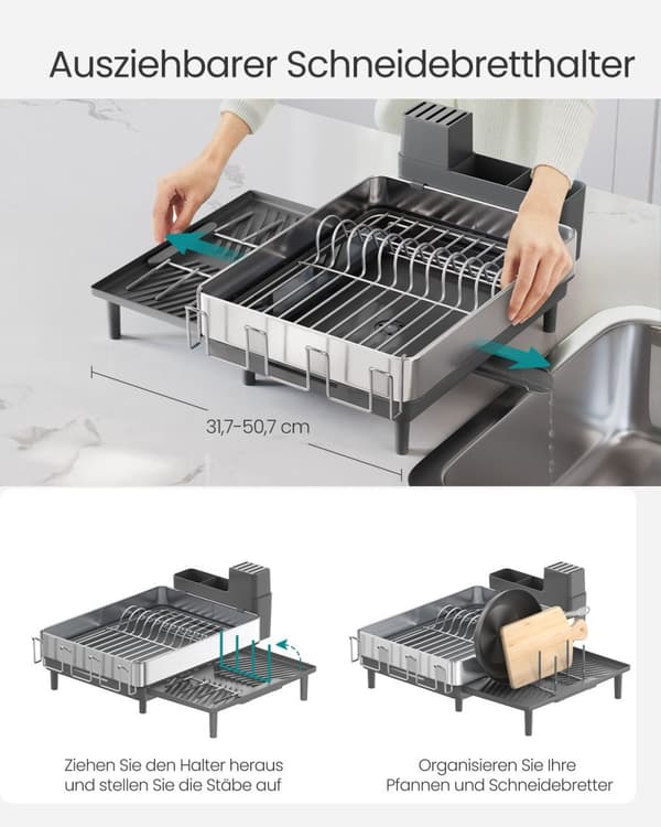 Rootz diskställ - Silvergrå - Rostfritt stål - Plast - 26 kg Kapacitet - (31,7-50,7) x 48,6 x 22,7 cm - Lättvikt 1,8 kg